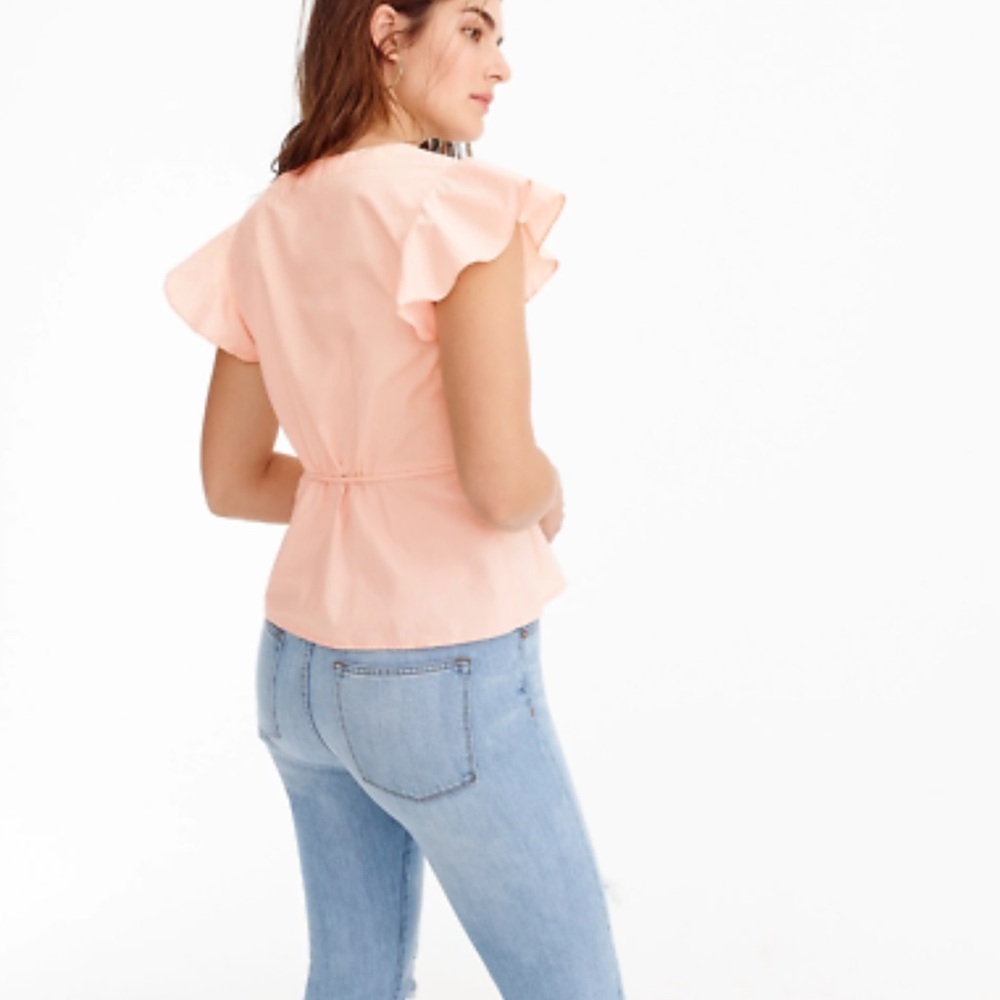 J. CREW Soft Pink Wrap Blouse with Flutter Sleeves - image 4